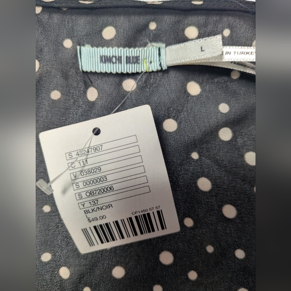 KIMCHI BLUE Tie Front Crop Polka Dots Black White Top Blouse Size L Sheer Kimono - Picture 10 of 11